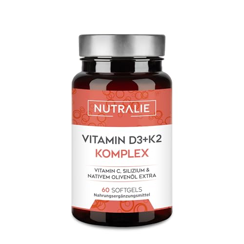Vitamin D3 und K2 10000 IE - Vitamin D3 K2 MK7 - Mit Vitamin C und Nativem Olivenöl extra - 60 Softgel-Kapseln Vitamin-D-Komplex Nutralie