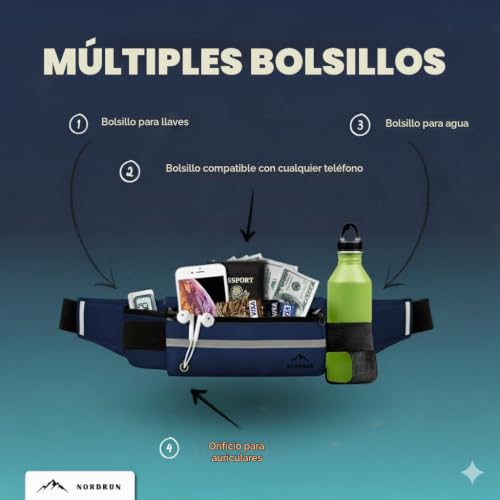 Miniatura 4 de Nordrun Riñonera Running Ajustable E Impermeable Apta Par Todos Los Moviles Riñonera Running Mujer Y Hombre Cinturon Running Porta Movil Running Riñonera Deportiva Running Belt Azul Marino