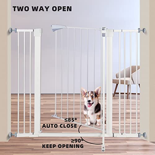 Blety 36" Extra Tall Baby Gate For 29.7"-46" With Auto Close Door, Safety Dog Gate With 2-Way Door For Stairs And Doorways, Extra Wide Metal No Drill Wall Protected Pet Gate For Babies,White #TOP3