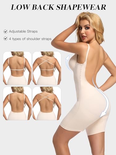Decorus Backless Plunge Shapewear Bodysuits - Women Low Back Body Shaper ：Full Body Tummy Control Built in Bra With Plunge3