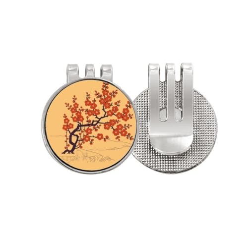 Marqueur de balle de golf en émail peinture japonaise fleur rouge et clip métal