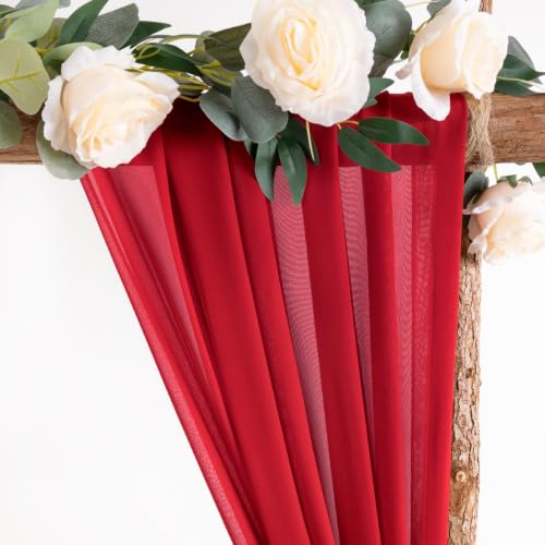 Image of Socomi Wedding Arch Draping Fabric 1 Panel 29 inch x 19Ft Sheer Chiffon Curtain Drapes 6 Yards for Wedding Ceremony Birthday Party Decoration Red