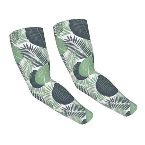 Green Tropical Leaves Adult Cooling Sleeves - Elasticity Ice Silk Sun Protection Arm Sleeve for Outdoors, Sports Running, Cycling