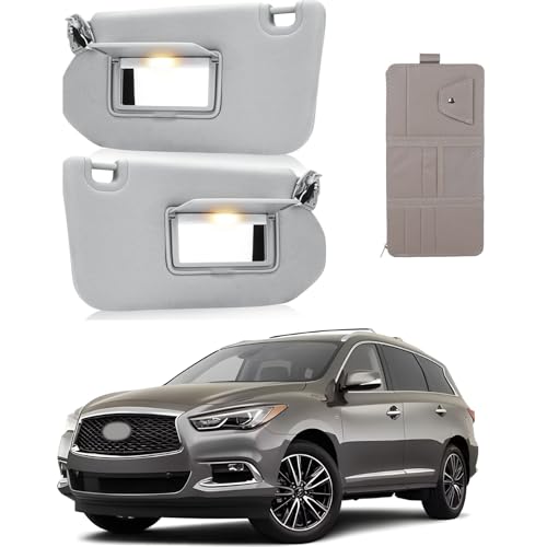 KruzeKraft Left & Right Side Sun Visor with Storage Bag for 2013-2018 Pathfinder 2014-2017 QX60, 2013 JX35, Gray Sunvisor Replacement 96401-9PB0A, 96400-9PB0A