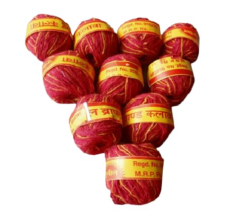 JSV Kalawa Raksha Sutra Mota Dhaga 100% Cotton Saced Thread || Kalawa for Pooja Mauli Red and Yellow Sacred Thread Puja Kalawa for Hand (Pack of 5) W03