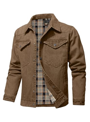 Men's Denim Jacket with Flannel Lined Jean Jackets for Winter Vintage Cowboy Cut Snap Closure Classic Heavy Duty