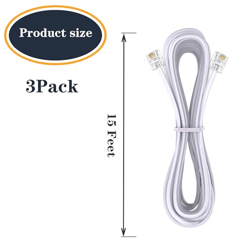 Ubramac 3Pack Phone Telephone Extension Cord 15FT Cable Line with Standard RJ11 6P4C Plugs for Landline Phone and Fax (15F, White,) - image 2