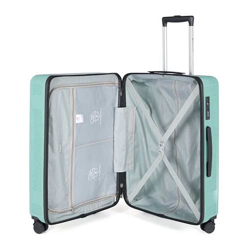 Image of SWISS MILITARY Pascal Hard 79cm Lightweight PC Large Check in Travel Luggage Trolley Bag, Anti-Theft Zippers & 3-Dial Lock, 360 Wheels, Wet Pocket & Aluminium Handle Suitcase Capacity 143L-Green