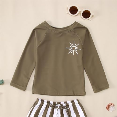 MODNTOGA Baby Boy Girl Swimwear 2Pcs Long Sleeve Swim Bathing Suit Set Toddler Kids Funny Sun Graphic Swimsuits Beach Wear (Green, 2-3 Years)