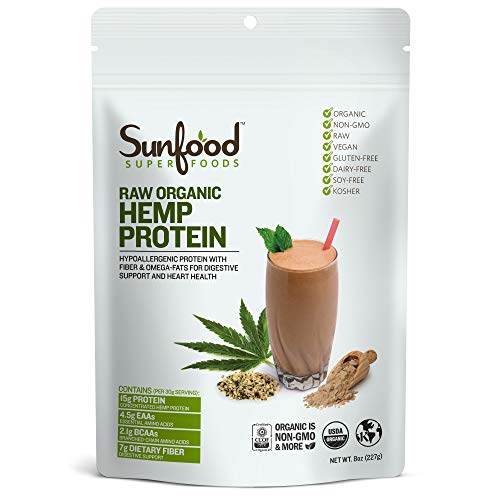 Sunfood Superfoods Hemp Protein Powder - Raw, Organic, Natural Flavor. 100% Pure Single Ingredient Plant-Based Protein Powder. Rich in Dietary Fiber and Amino Acids. Vegan, Gluten-Free. 8 oz Bag