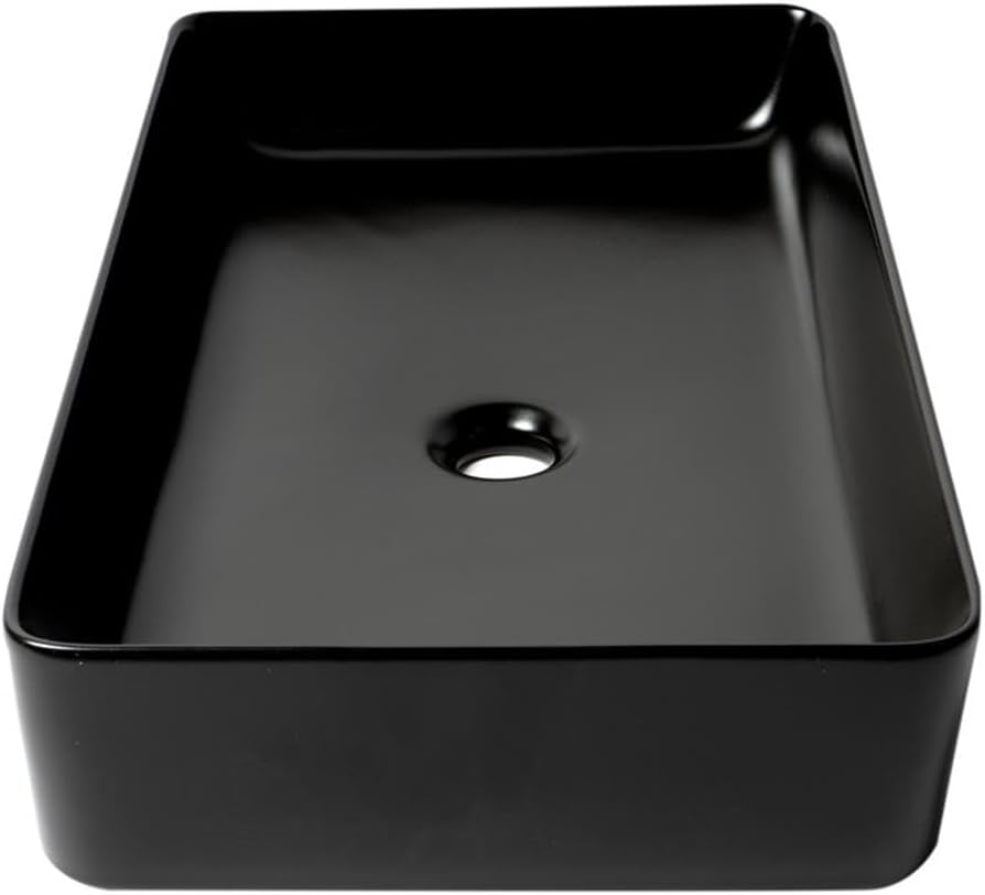 Pemberly Row 24" Rectangular Above Mount Ceramic Sink, Black Matte Finish, High Grade Porcelain, Vessel Installation, Modern Bathroom Sink for Countertop Use