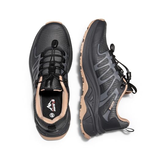 NORTIV 8 Women's Quick Laces Hiking Shoes Lightweight Walking Outdoors Trekking Trails Camping Casual Sneakers,Size 5.5,Carbon Black,SNHS242W