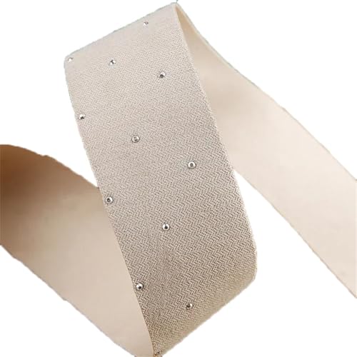 Cinta de poliéster de 10 yardas con diamantes de imitación, accesorios para el cabello, para hacer ropa, sombreros de flores, hechos a mano, color beige, 40 mm