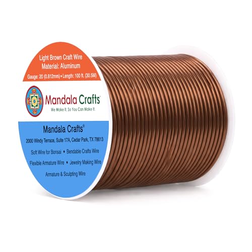 Image of Mandala Crafts 20 Gauge Light Brown Anodized Aluminum Craft Wire, 100 FT | Colored, Flexible, Bendable, for Bonsai, Armature, Sculpting, Wire Wrapping, Jewelry Making, Weather & Tarnish Resistant