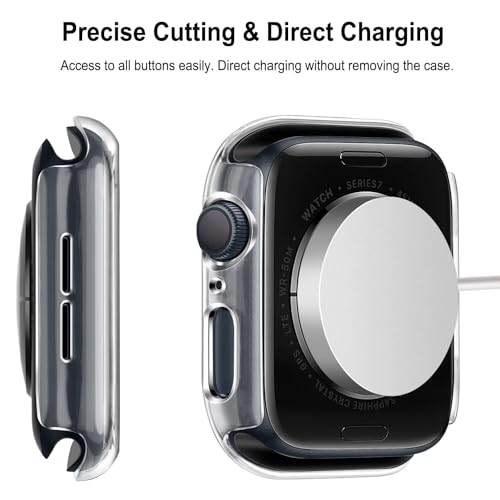 VEMIGON Hard PC Case Compatible with Apple Watch SE3/SE2/SE/Series 6/5/4 44mm with Tempered Glass Screen Protector, Overall Protection Slim Bumper Cover for iWatch - (44mm Clear)