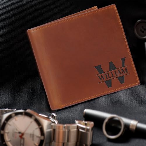 Personalized Leather Wallet for Men, Custom Gifts for Boyfriend, Dad, Husband, Grandpa, Valentines Day, Birthday, Front Pocket, Minimalist Design3