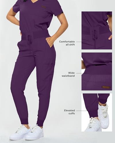Image of Monarch Uniforms Slim Fit Stretchy Scrubs Women's Jogger Scrub Set Slim Jogger Scrubs with Tuck-In Top for Women