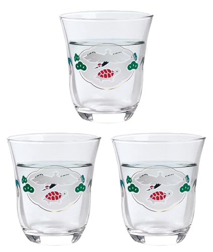東洋佐々木ガラス 日本酒グラス 酒杯 えんぎもの 杯 鶴と亀柄 85ml 3個セット 日本製 おちょこ 盃 グラス B-00311-J403