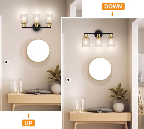 Image of Ldeco 3 Light Vanity Lights for Bathroom,Black and Gold Bathroom Light Fixture with Clear Bubble Glass Shade,Modern Wall Sconce Lights for Mirror,Bedroom,Living Room,Hallway Cabinet Porch,E26 Base