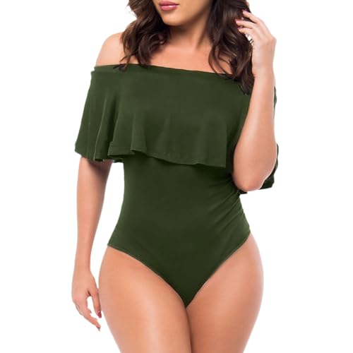 Bañador Talla Grande Mujer Trajes de Baño Trajes de baño con Hombros Descubiertos para Mujer, con Volantes, para Bañador Falda Bañadores Reductores Vientre (Green, M)
