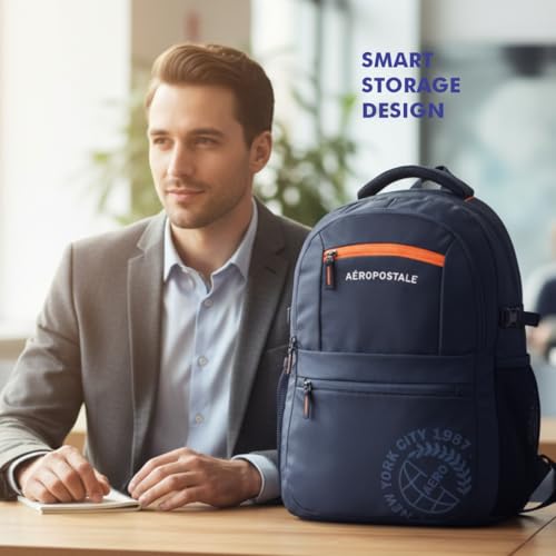 Image of Aeropostale Backpack Basin | Durable 2-Compartment Laptop Backpack with Rain Cover Compartment | Bag for School, College and Work | Padded Back and Multiple Utility Pockets