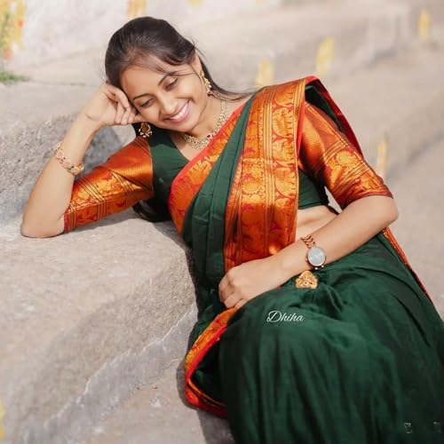 Image of Narayanpet Pure Cotton Avani Border Saree for Women with Running Blouse | Tassels | Traditional Woven Solid Design | Handloom Weave