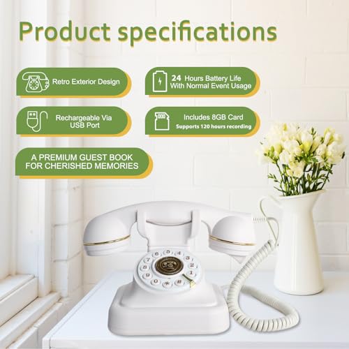 Image of Audio Guest Book Wedding Phone- Record Customized Audio Messages with GuestBook - A Personal and Convenient Way to Preserve Your Special Occasions (Pure White)