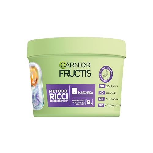 Garnier Fructis Maschera Idratante, Per Capelli Ricci Definiti e Idratati, Arricchita con Acido Ialuronico e Burro di Karité, Metodo Ricci, 370 ml