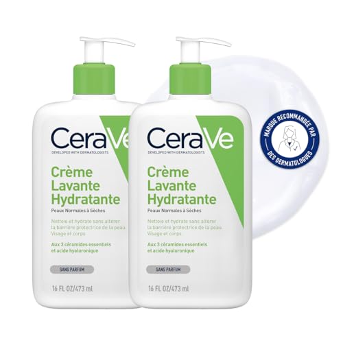 CeraVe - Crème Lavante Hydratante - Visage & Corps - Nettoie et Hydrate Sans Altérer la Barrière Cutanée - Aux 3 Céramides Essentiels + Acide Hyaluronique - Peau Normale à Sèche - 2x473ml