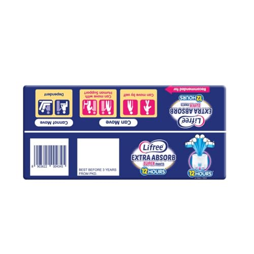 Lifree Extra Absorb Super Adult Diaper Pants | Size XL | Waist (39-55 Inches) |Upto 12 Hours Absorption | Prevents Leakage & Heaviness | With Quick Dry Sheet | 10 Count, Unisex