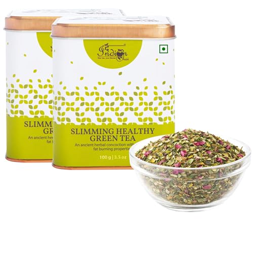 Image of The Indian Chai - Slimming Healthy Green Tea 200g with Garcinia, Haritaki, Senna, Moringa, Turmeric, Ginger, Lemongrass, Hibiscus & Rose for Digestion Support and Daily Detox - Caffeine Free