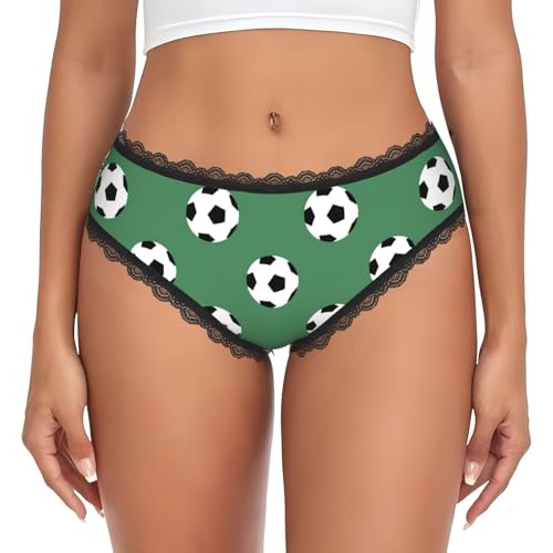 LMNvbz Bragas de encaje con estampado de fútbol para mujer, suaves, transpirables, de cobertura completa, elásticos, para un uso diario cómodo, Negro, M