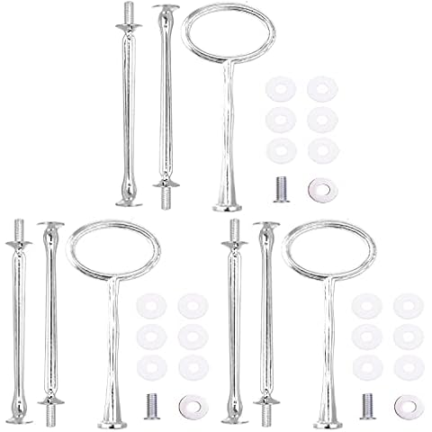 3-Tier 15 Inches Cupcake Silver Stand Hardware Fittings, Metal Mold Oval Holder DIY Making for Fruit Plate Cake Stand Snack Tray Replacement Parts for Tea Party Wedding Decor (3 Sets - Silver Oval) Cover
