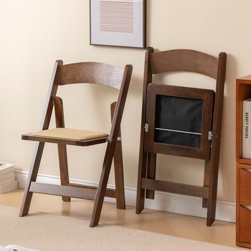 GTNSAFP Wooden Folding Chair with Soft Cushion Simple and Stylish Comfortable and Durable Suitable for Weddings banquets and Events Classic-Fruitwood Set of 2