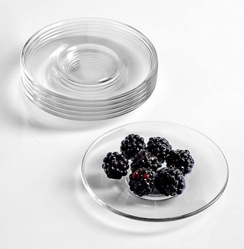 Image of MARTVIA Glass Sucher Tea Serving Plate 5 Inch, Set of 6 Crystal Clear Glass Plate, Vintage Dinnerware for Pasta,Salad,Dessert Serving Party Fruits, Snacks Home Wedding Decor for Gift Set (MV-16)