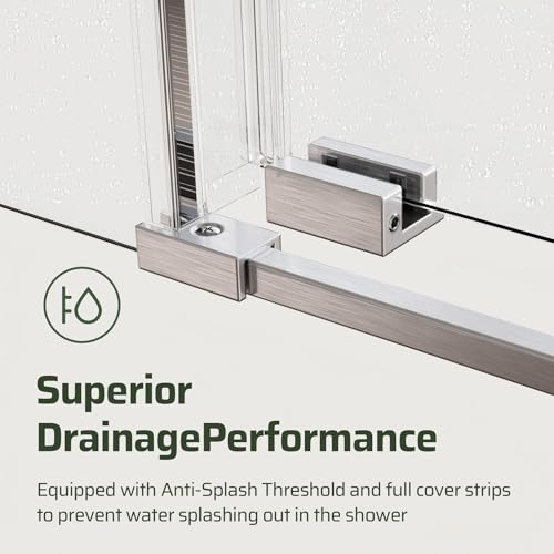 Image of 56-60 inch W x 60 inch H Bathroom Frameless Tub Sliding Shower Door, Soft-Close Bathtub Single Sliding Shower Doors with 5 /16 inch (8mm) Clear SGCC Tempered Glass, Reversible Installation, Brushed Nickel