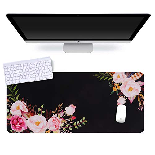 Image of iCasso Extended Gaming Mouse Pad (35.4x15.7 in), Large Non-Slip Rubber Base Mousepad with Stitched Edges, Waterproof Keyboard Mouse Mat Desk Pad for Work, Game, Office, Home (Flower)