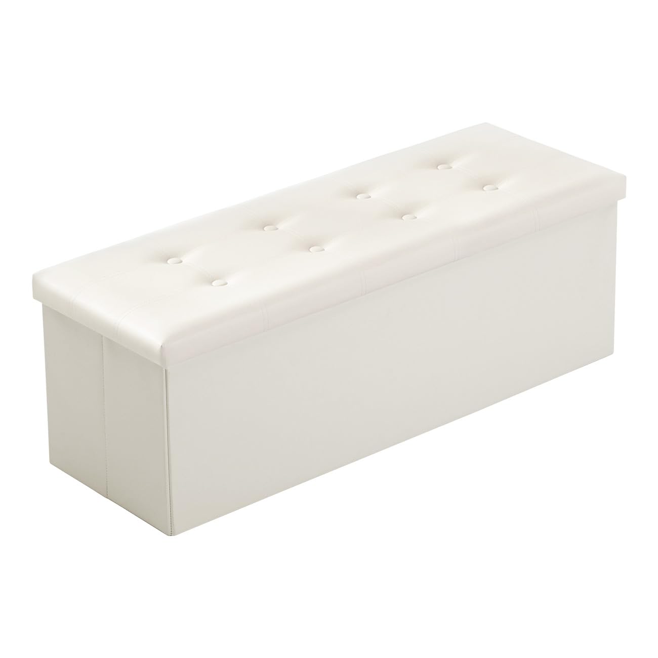 Photo 1 of **SEE PHOTOS**43 Inches Folding Storage Ottoman Bench, Storage Chest Foot Rest Stool with Wooden Divider, Bed End Bench with 120L Large Storage Space, Faux Leather Cream White Cream White 43 x 15 x 15 Inches