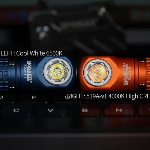 Image of Manker E03H III Rechargeable Headlamp Pocket Mini Flashlight with Clip - 90 Degree EDC Right Angle Flashlight with Headband and Magnet Tail (4000K CRI 519A, Orange)
