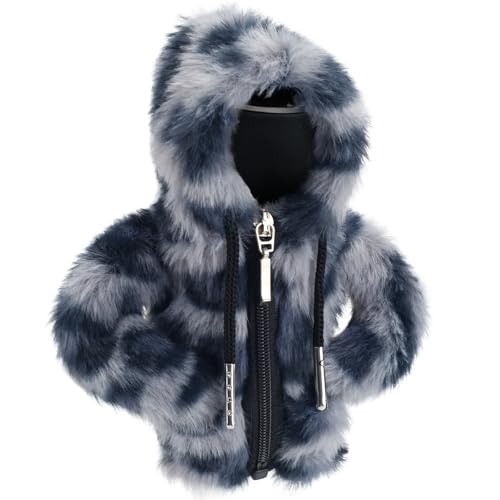 Schaltknauf Hoodie Leopard Muster Design Plüsch Auto Schalthebel Abdeckung mit Reißverschluss Anti-Rutsch Kleine Schaltknauf überzieher Dekoration Zubehör für Schalt- und Automatikgetriebe (Grau)