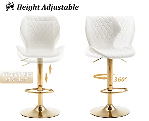 Cimota White Bar Stools Set Of 2 Adjustable Height Bar Chairs With Back Modern Velvet Swivel Barstools For Kitchen/Home Bar/Dining Room/Office, (23.6 To 31.5 Inch/Gold Base/Cream White) #TOP5