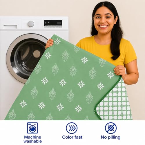 Image of Danip 100% Cotton Reversible AC Dohar Blanket, Throw - Printed Soft, Skin-Friendly, Lightweight & Ideal for All-Weather - 3 Layered Single Bed Dohar for AC Rooms (56 x 88 Inches) - L Green & White