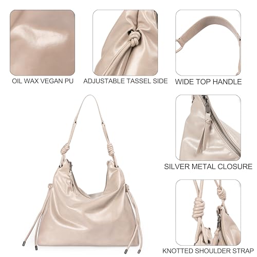 Image of Soft Hobo Bag for Women Large Capacity Travel Designer Shoulder Purse with Knotted Adjustable Strap
