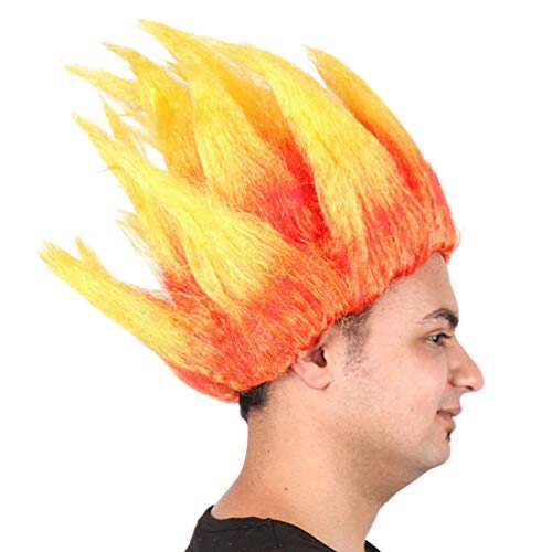 Flamme Perücke für Männer Halloween Persönliche Troll Festival Cosplay Party Flauschigen Haarteil für Frauen Kostüm Abenteuerurlaub Kurze Gerade Kunsthaarperücken Karneval,Orange Cover