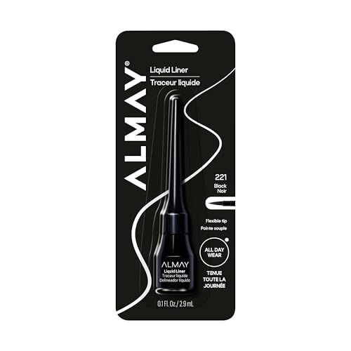 Almay Liquid Eyeliner, Waterproof, Fade-Proof Eye Makeup, Easy-to-Apply Liner Brush (Packaging May Vary), 221 Black