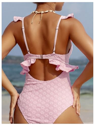 SweatyRocks Women's Cut Out Ruffle Floral One Piece Swimsuit Tie Front Monokini Bathing Suit2