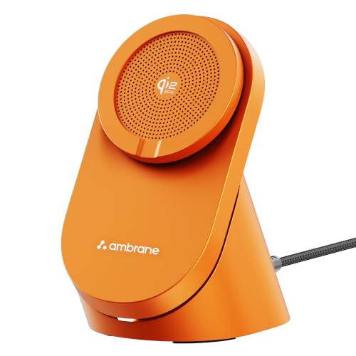 Image of Ambrane 25W Qi2.2 Magsafe Wireless Charger with Stand & Heat Control Mechanism, Perfect for Table, Fast Charge 40% in Just 30 Mins Wirelessly for iPhone 12-17 All Models (AerosynQ 4, Orange)