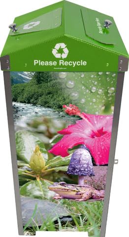Nature Bin Trash or Recycling Bin with Rain Forrest Landscape | Heavy Duty Steel, Easily Portable | 40 Gallon Capacity with Close Flap Lid