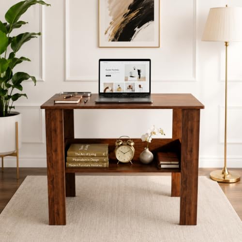 Image of SPYDER CRAFT Modern Specio Engineered Wood Study Table with Storage Shelf | Clean Minimalist Computer Desk for Home, Office, & Bedroom | Durable & Easy to Clean (Columbian Walnut) (Assembly DIY)