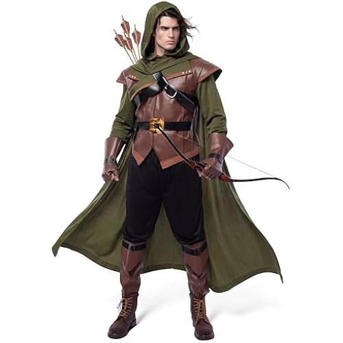 Spooktacular Creations Renaissance Robin Hood Deluxe Men Costume Set Made of Leather for Halloween Dress Up Party
